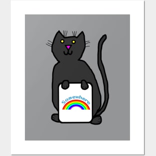 Cute Cat with Somewhere Rainbow Puns Posters and Art